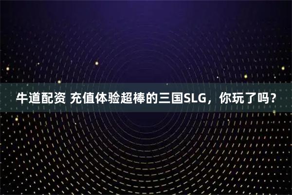 牛道配资 充值体验超棒的三国SLG，你玩了吗？