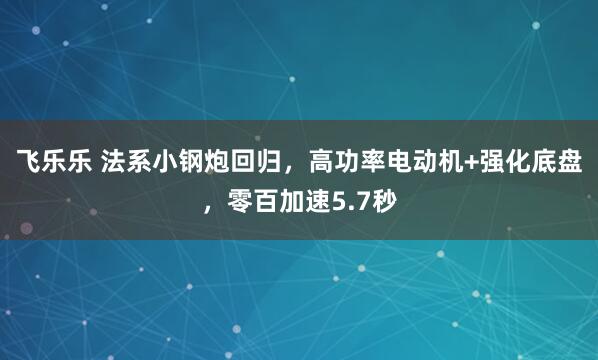 飞乐乐 法系小钢炮回归,高功率电动机+强化底盘,零百加速5.7秒